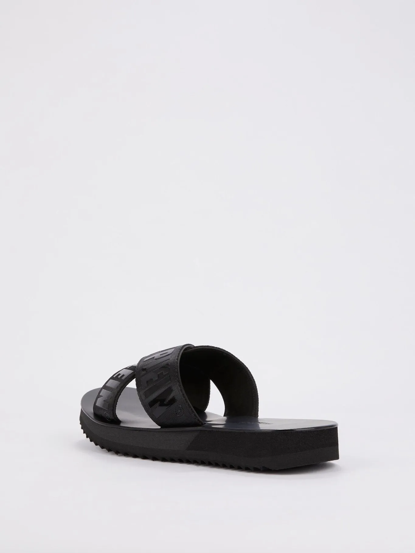 Black Logo Crisscross Flat Sandals