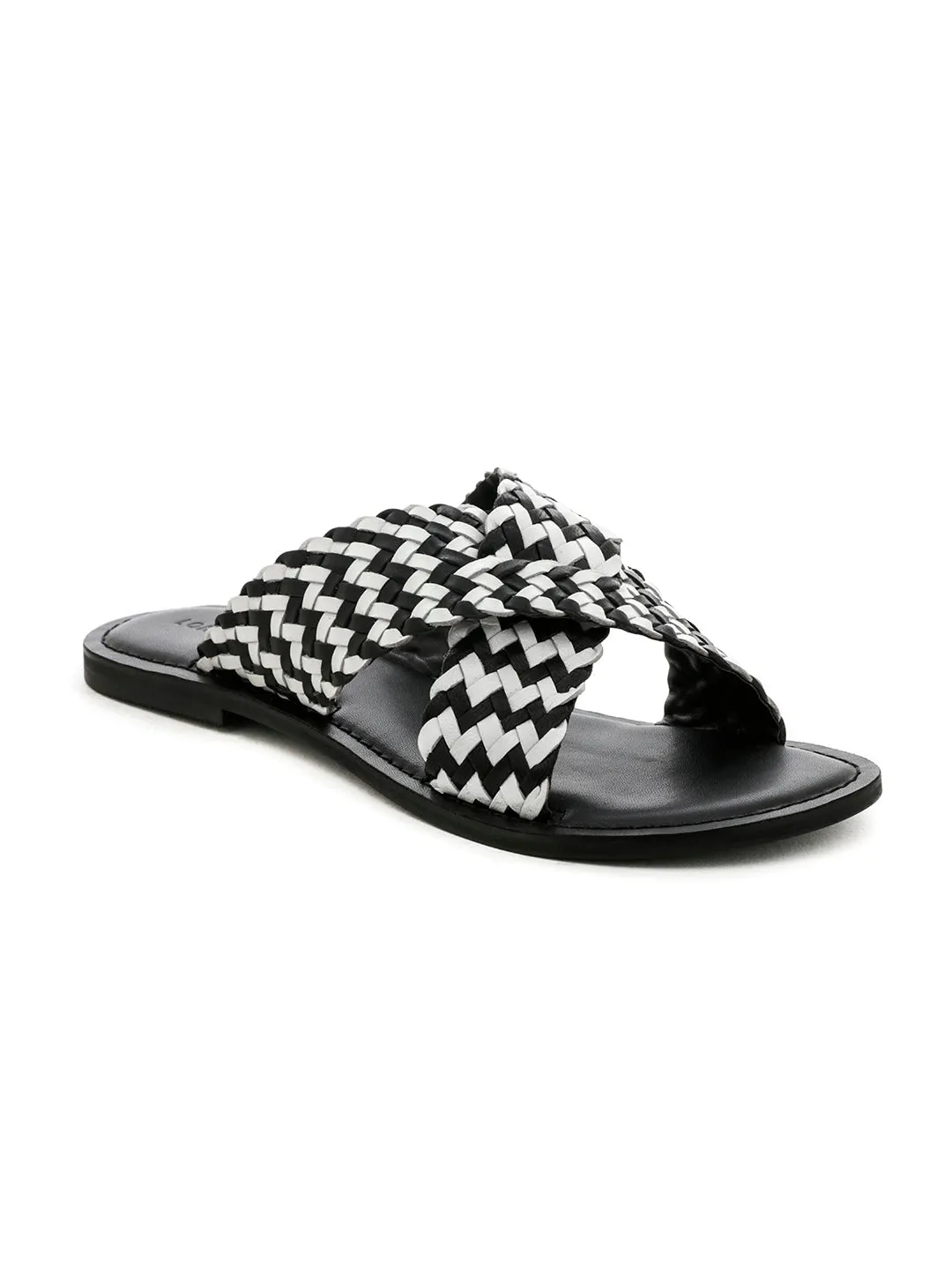 Black White Weaved Cross Strap Sandal