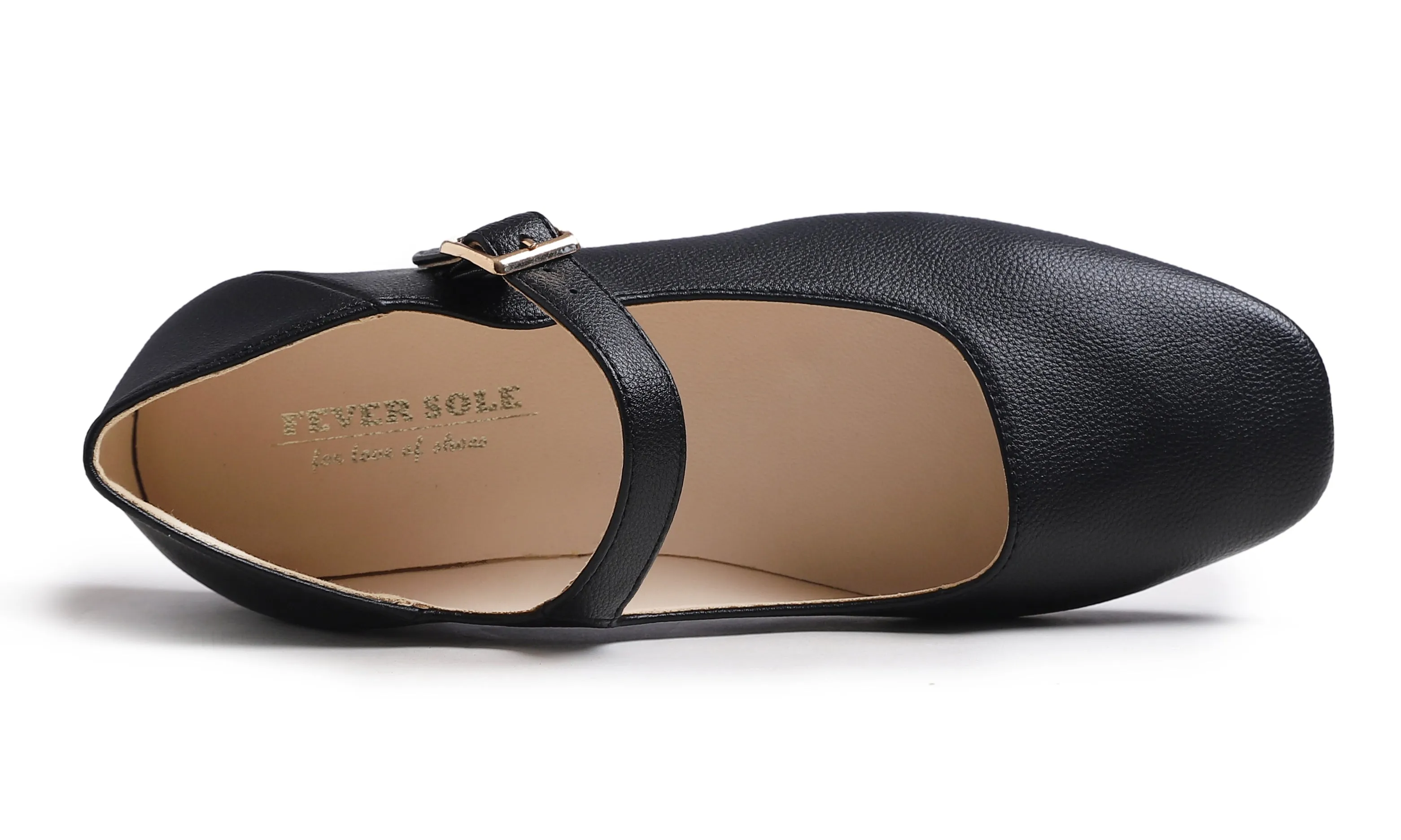 Feversole Women's Mary Jane Fashion Square Toe Easy Buckle Low Heel Slip On Flats Vegan Grain Leather