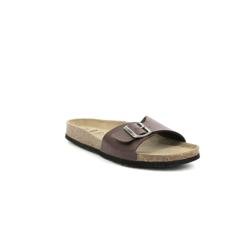 Paire de mules marron en cuir et liège